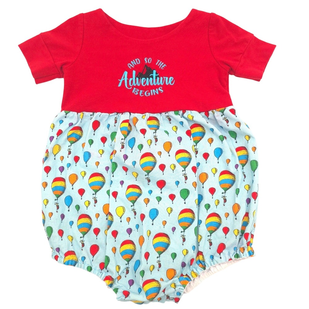 Dr. Suess Adventure Bubble Romper Girl's Red Blue Hot Air Balloon Size 2T